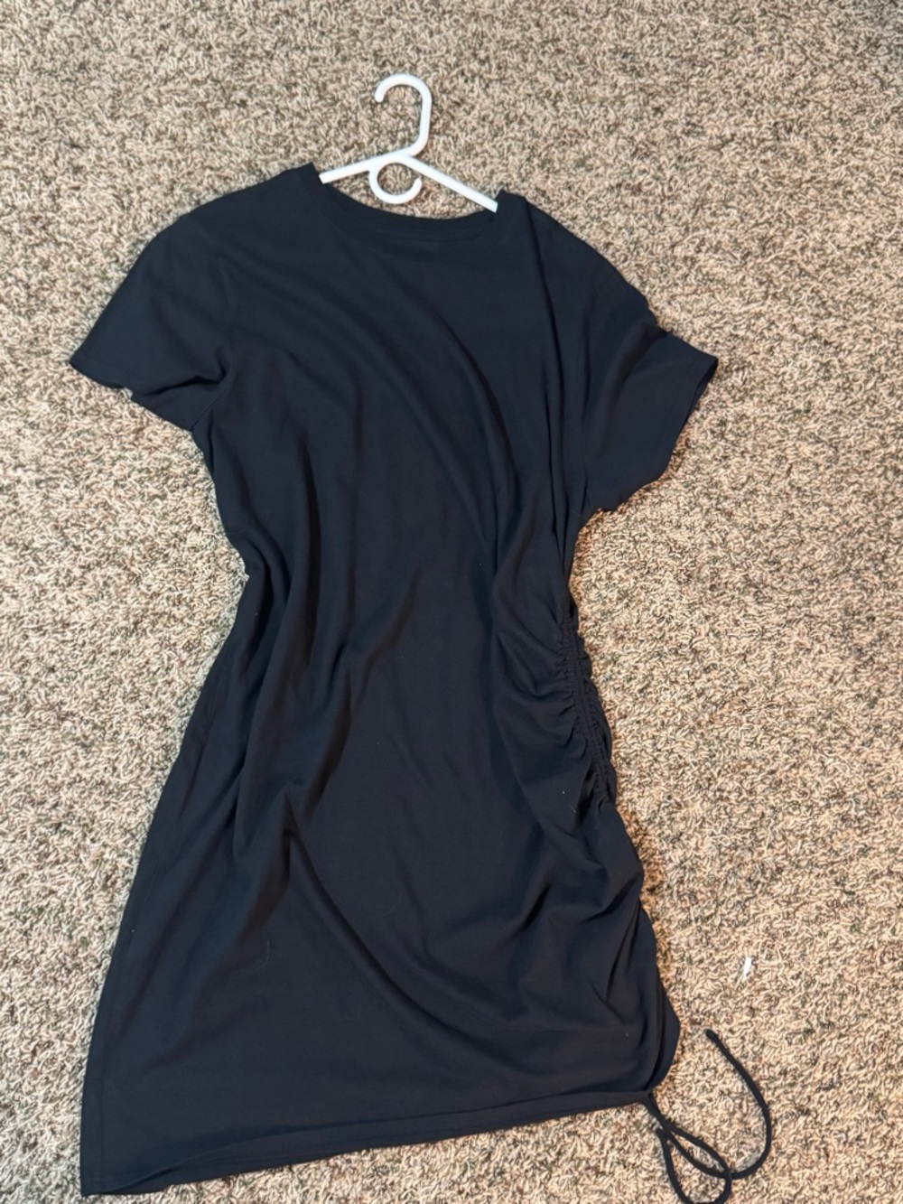 Black Short Sleeve Drawstring Side Dress